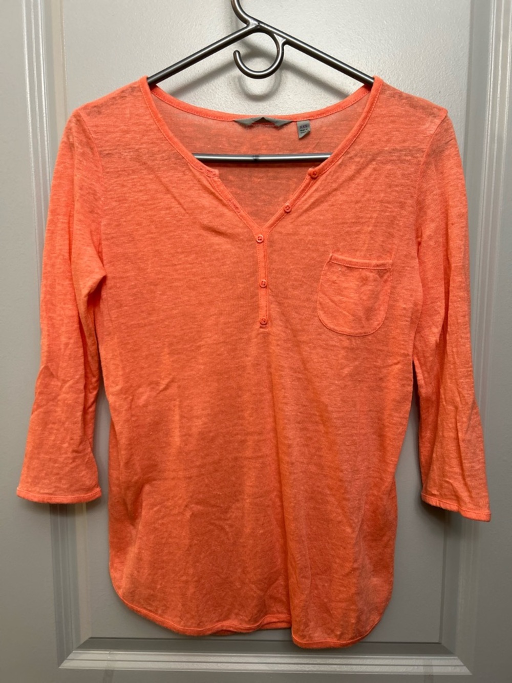 Athleta Coral Orange Henley Long Sleeve Tee